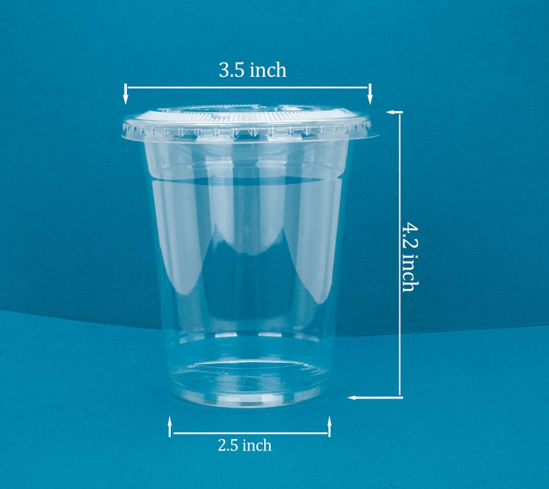 Golden Apple Cup series, 12oz-50sets Clear Plastic cups with Flat lids with hole, BPA Free - Image 2